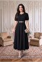 Black Watermelon Sleeves Midi Length Evening Dress Graduation Dress - 2
