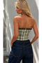 Imported Fabric Plaid Patterned Tied Corset - 4