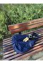 Jo Bag Large Volume 4-Pocket Navy Blue Striped Ribbon Detailed Shoulder Bag - 3