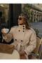 High Collar Soft Texture Laminated Buttoned Pocketed Tie-Up Imported Trench Coat Cashmere Jacket Coat Limited Edition - 2