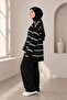 Black Oversize Striped Half-Fishnet Women's Knitwear Tunic - 2