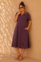 Women's Plus Size Polo Stripe Collar Front Double Slit Pockets Short Sleeve Soft Texture Lyocell Stretchy Midi Dress
