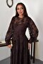 Brown ruched dress with lace - 3