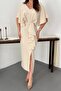 Beige dress with pearl cape - 4