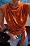Degaje collar padded side tying detailed satin blouse 3484 - 3