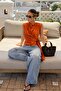Degaje collar padded side tying detailed satin blouse 3484 - 4