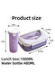 Bento Lunch Box Water Cup Set for Kids,1000ml Bento Lunch Box Set with 400ml Water Bottle, 4 Compartments Portions Lunchbox with Tableware and Sauce Containers Purple - 2