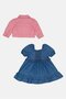 Toddlers Girl 2Pcs Washed Dress And Jacket Set, Multicolor - 2