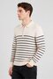 Men Spread Collar Stripe Long Sleeve Sweater, Multicolor - 3