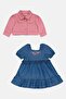 Toddlers Girl 2Pcs Washed Dress And Jacket Set, Multicolor - 4