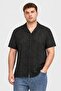 Men Regular Fit Textured Short Sleeve Casual Shirt, Black
