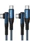 فاسجير كيبل USB C الى USB C، عبوة من قطعتين 1.8 متر 60 واط نوع C الى نوع C بزاوية قائمة 90 درجة، شاح