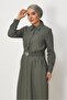 Belted Shirt Collar Linen Dress 46809 - 2