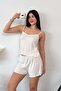 Women's suspender shorts pajama set cream - 3300