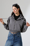 Hooded, Zippered, Cropped, Wide-Fit Sweatshirt 21652 Painted Grey - 3