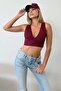 Women's v-neck ribbed bustier with thick straps - plum - 26m 9036