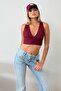 Women's v-neck ribbed bustier with thick straps - plum - 26m 9036 - 3