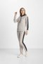Women's Stone Gray Two-Thread Comfortable Hooded Striped Tracksuit Set - 77755 - 2