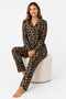 Women's seasonal suede long sleeve dark leopard print pajama set - 2