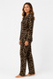 Women's seasonal suede long sleeve dark leopard print pajama set - 4