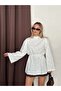 Women's Brode Embroidered Lined Blouse with Tie Detail - 2