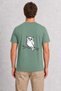 Men's Minimalist Line Art Owl Design Back Printed - Green