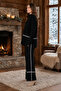 Women's Stripe Detailed Sweater and Wide Leg Pants Black Knitwear Two-Piece Set 3040 - 6