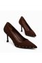 Chiara Brown Nubuck Women's Pointed Toe Gold Stone Detailed Stylish Shoes - 2