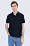 Navy Blue Regular Fit Polo Collar Cotton T-Shirt - 3