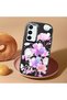 Samsung Galaxy S23 Fe Compatible Black Silicone Case with Shock-Absorbing Camera Protections Floral Print - 2