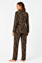 Women's seasonal suede long sleeve open leopard print pajama set - 5