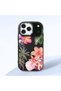 حافظة سيليكون سوداء متوافقة مع هاتف iPhone 17 Pro Max مع حماية للكاميرا ماصّ للصدمات بنقشة زهور