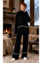 Women's Knitwear Sweater and Wide-Leg Pants Stripe Detail Oversize Black Two-Piece Set 3040 - 5