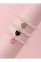 Pack of 3 - Girls Pearl Beads Heart Charm Bracelets