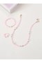 Girls Pink Beaded Heart Charm Necklace, Bracelet and Ring Set - 7