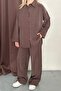 Women's Brown Soft Textured Shirt Blouse Palazzo Trousers Triple Woven Set - 6