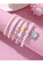 Pack of 5 - Girls Multi-Color Pearl Beaded Bracelets with Sun Charm