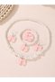 Girls Pink Bow Charm Pearl Beaded Necklace, Bracelet, Ring and Earrings Set - 2