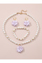 Girls Multi-Color Flower Charm Pearl Necklace, Bracelet and Earrings Set - 3