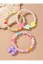 Pack of 3 Girls Multi-Color Beaded Bracelets with Bow and Flower Charms - 3