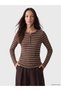 Brown Crew Neck Striped Women's Bodysuit