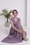 Women's Double-Breasted Collar Pleated Padded Waist-Sitting Long Evening Dress Lilac, Brown - 6