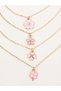 Set of 4 - Pink Flower And Clover Pendant Necklaces - 3