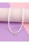 Girls White Pearl Beaded Necklace with Crystal Heart Pendant