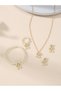 Girls White Bow and Pearl Necklace, Bracelet, Ring and Earrings Set - 4