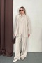 Women's Beige Soft Textured Shirt Blouse Palazzo Trousers Triple Woven Set - 3