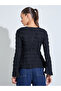 Black Textured Sweetheart Neck Long Sleeve Peplum Top - 5