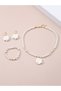 Girls White Flower Charm Pearl Necklace, Bracelet and Earrings Set