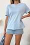 Women's crew neck basic t-shirt blue - 26y 26118 - 2