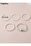 Pack of 5 - Girls White Pearl Bracelets with Blue Floral Porcelain Charm - 4